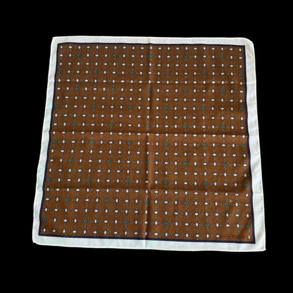 VINTAGE GUCCI Silk Scarf Horsebit pattern Handkerchief Pocket Square - Picture 9 of 9